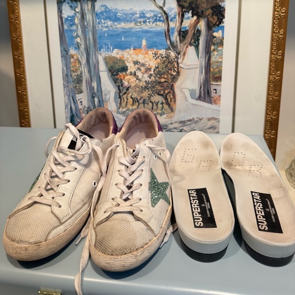 Beige and Green Golden Goose Sneakers - Picture 7 of 7